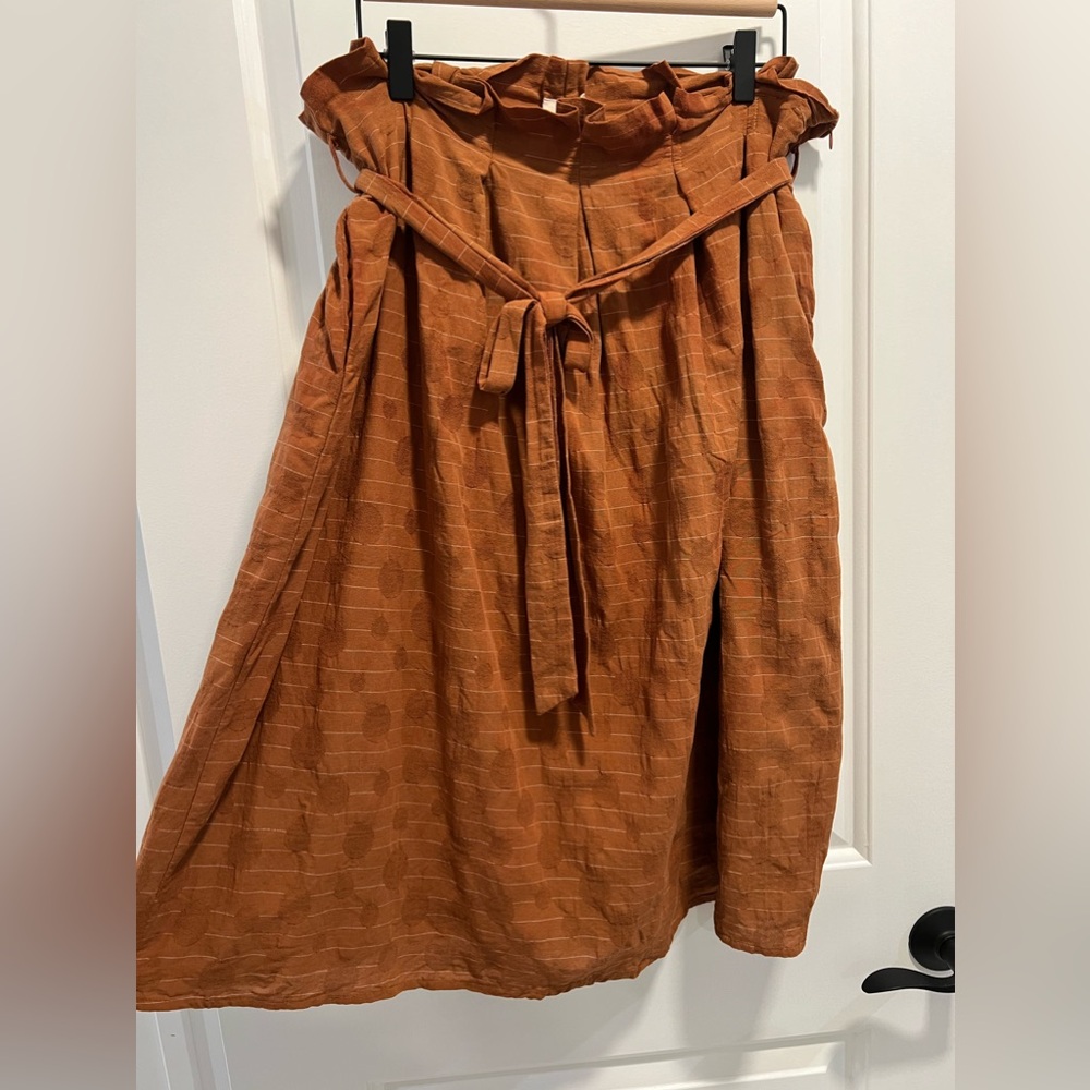 Roolee Paper Bag Terracotta /Burnt Orange Midi Skirt Size XL